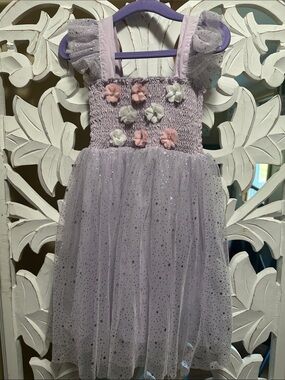 Sparkle Tulle Lilac Flower-Appliqué Girls' Dress
